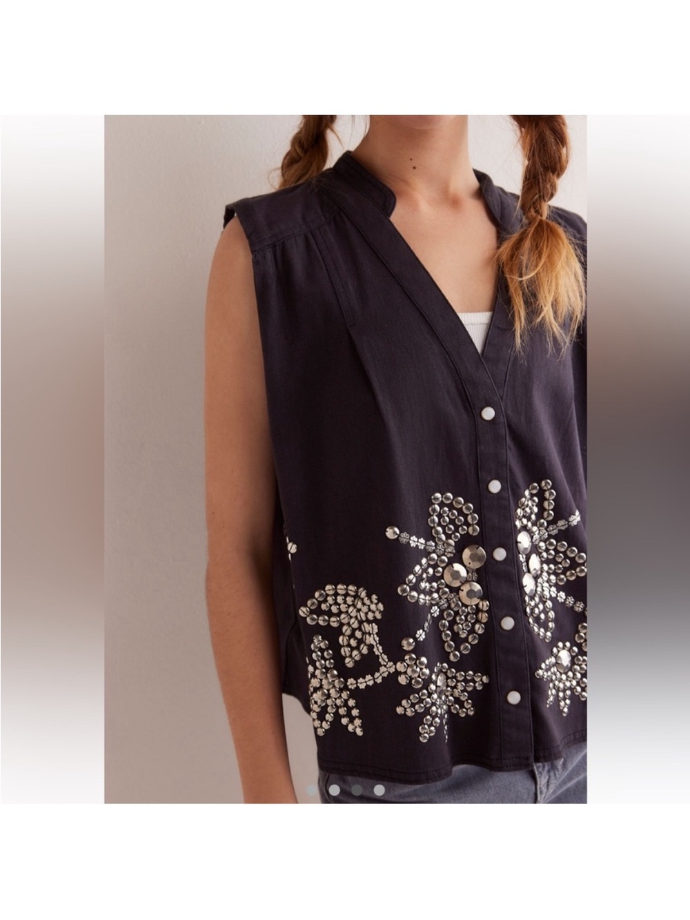 Free People Black Pearl Embellished Blouse - Picture 10 of 13